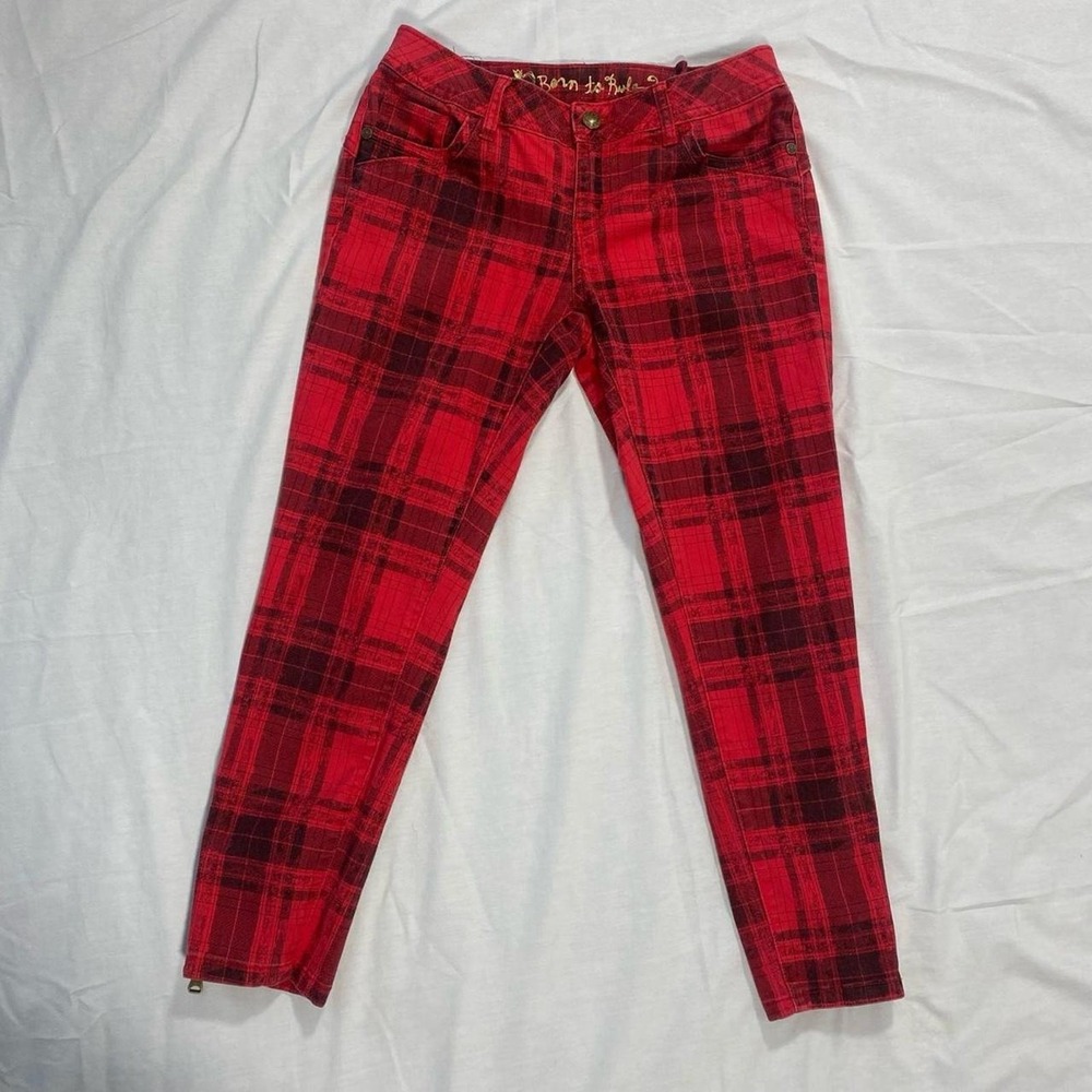 Princess Vera Wang red black plaid skinny pants size 9 y2k punk emo scene‎